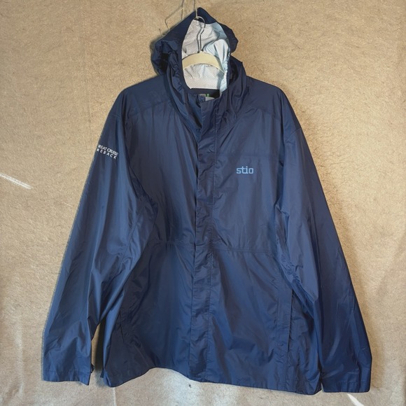 Stio Rollick Hooded Jacket Mens XXL‎ Blue Zip Ripstop Underarm Venting-SEE LOGO